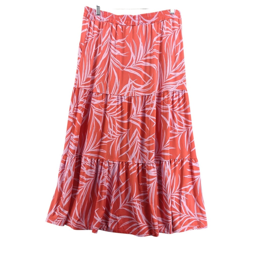 Robert Louis XL Coral Maxi Skirt Tiered Boho Tropical Elastic Waist Stretch - Picture 2 of 7